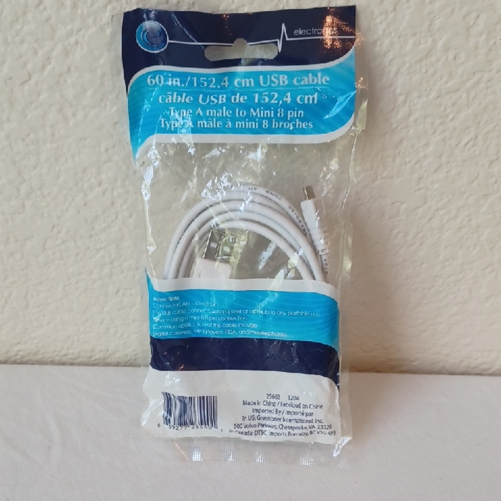 3/$25 SALE New Circuit USB Cable Type A Male to Mini 8 Pin 5 Feet NWT